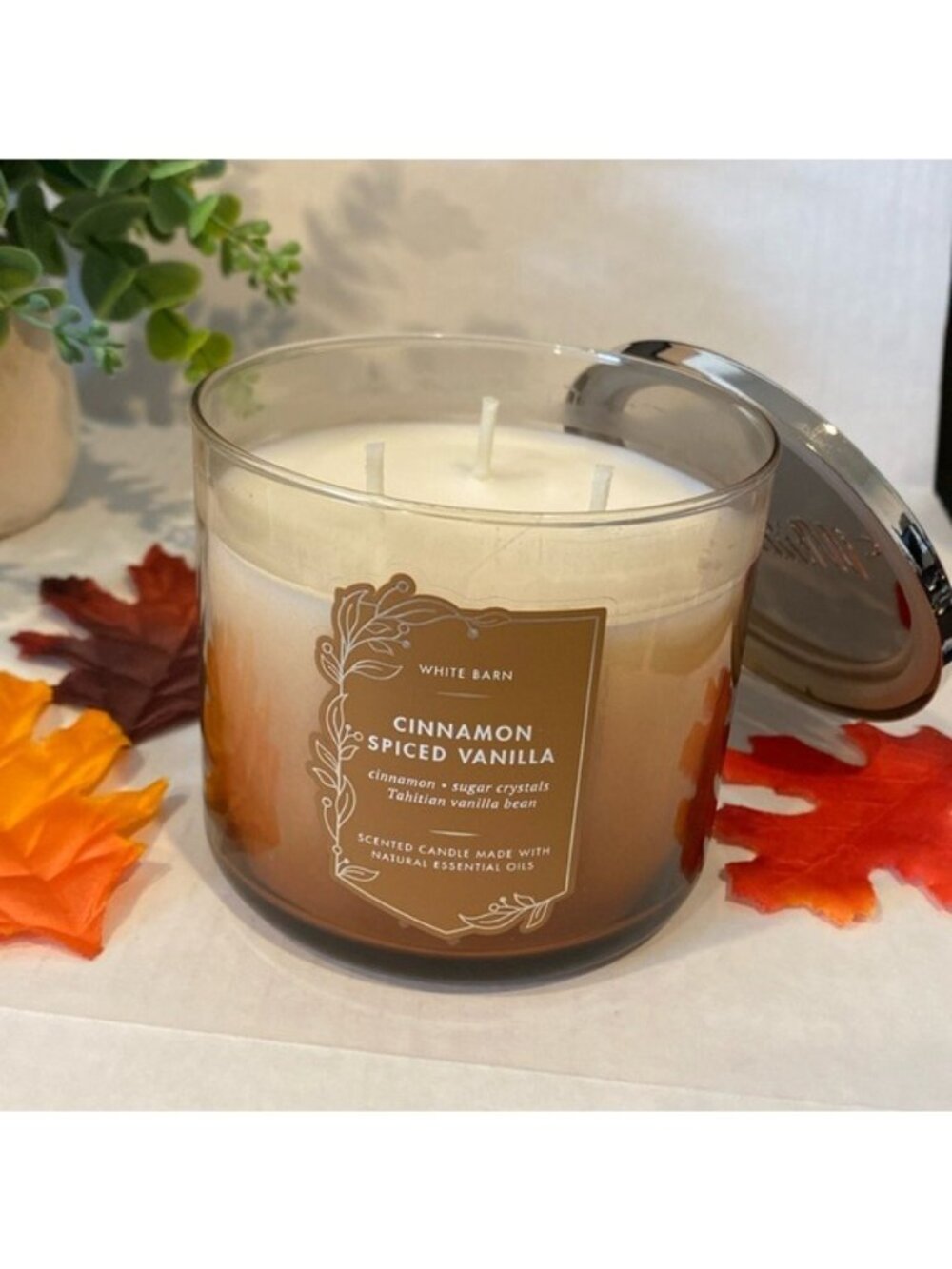 “Cinnamon Spiced Vanilla” Bath & Body Works White Barn NEW 3-Wick Candle